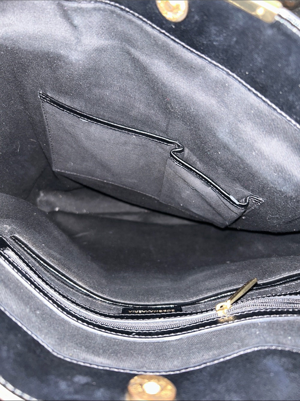 BCBGMaxAzria Black Leather Double-Handle Tote with Gold Accent - Picture 10 of 11